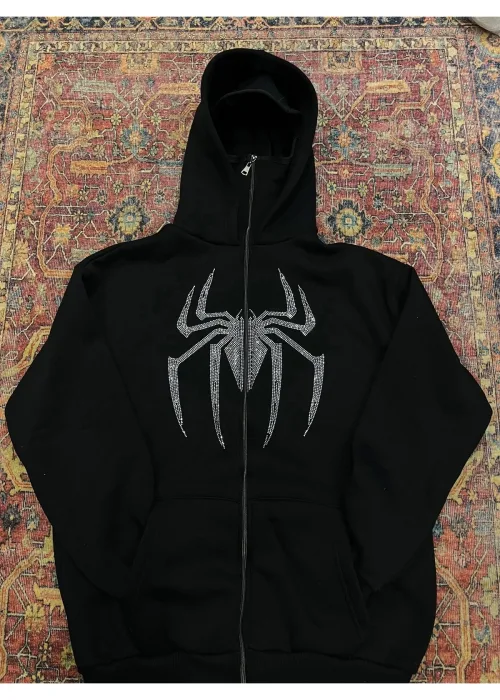 Spider Örümcek Parıltılı Taşlı Maskeli Sweatshirt Hırka