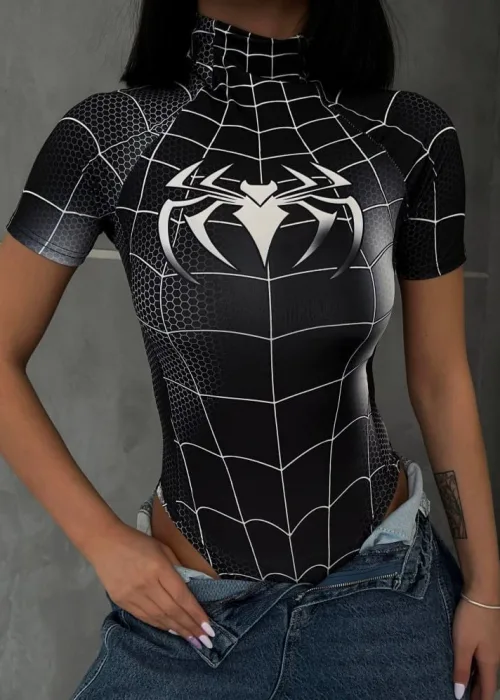 SPİDERMAN SİYAH ZIBIN ÇITÇITLI CROP