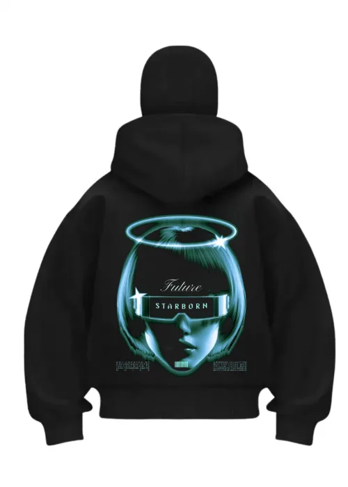 StarBorn Baskılı Siyah Samuray Kar Maske Sweatshirt Hırka
