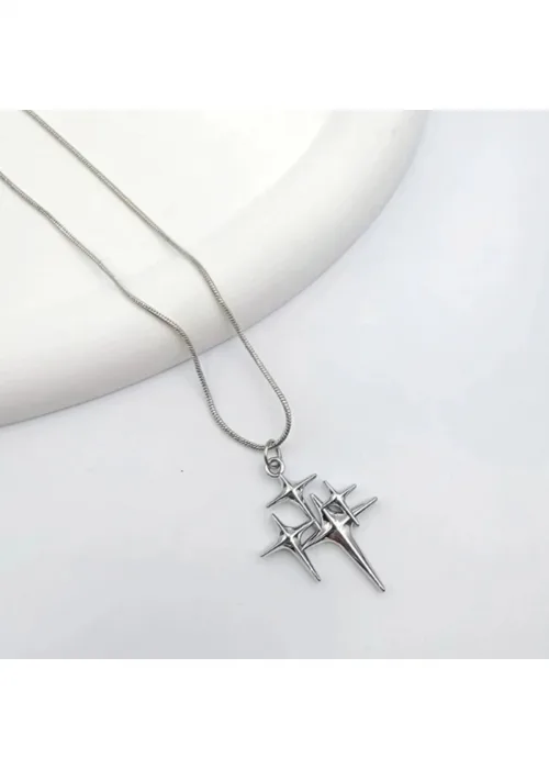 3lü yıldız Silver Zincirli Kolye