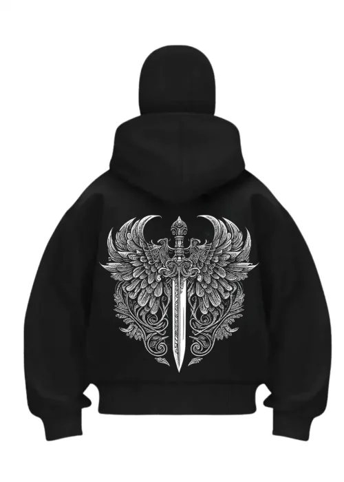 Sword Legend Baskılı Siyah Samuray Kar Maske Sweatshirt Hırka