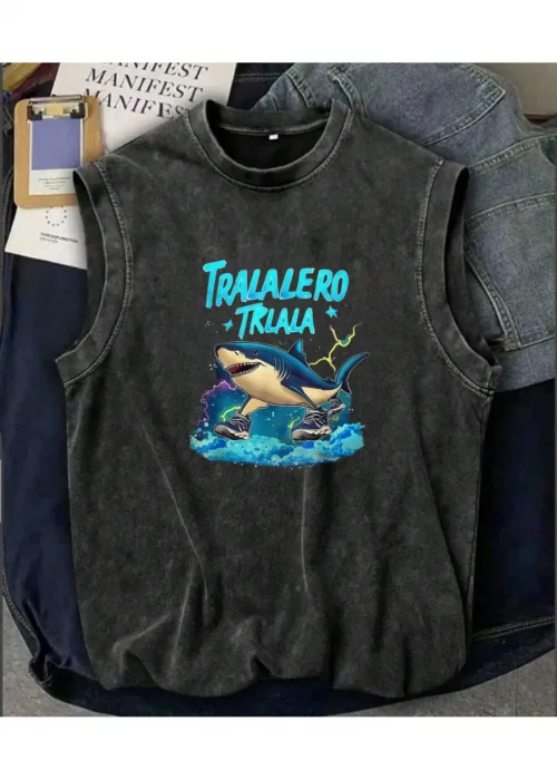 Tralalero Trlala Atlet Bisiklet Yaka Yıkamalı Vintage Unisex Oversize T-Shirt