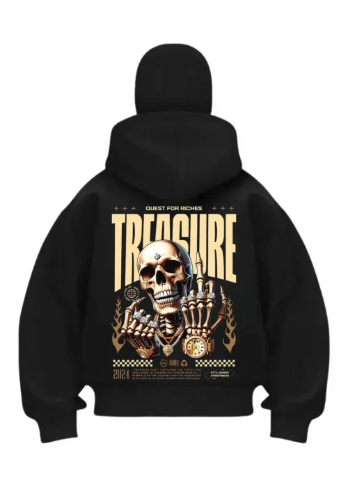 Treauser Baskılı Siyah Samuray Kar Maske Sweatshirt Hırka