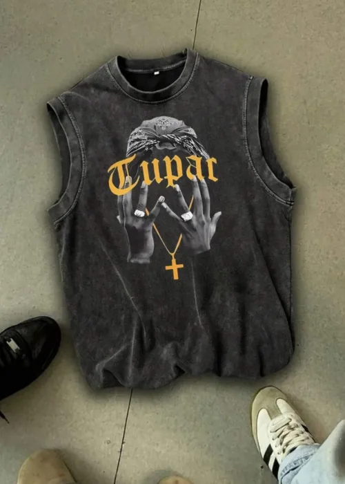Tupac Atlet Bisiklet Yaka Yıkamalı Vintage Unisex Oversize T-Shirt