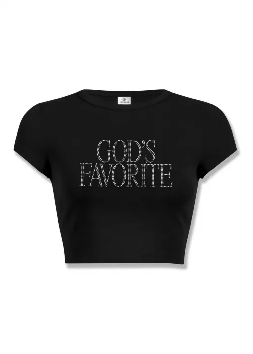 Unisex Gods Favorite Taş Baskılı Crop Siyah