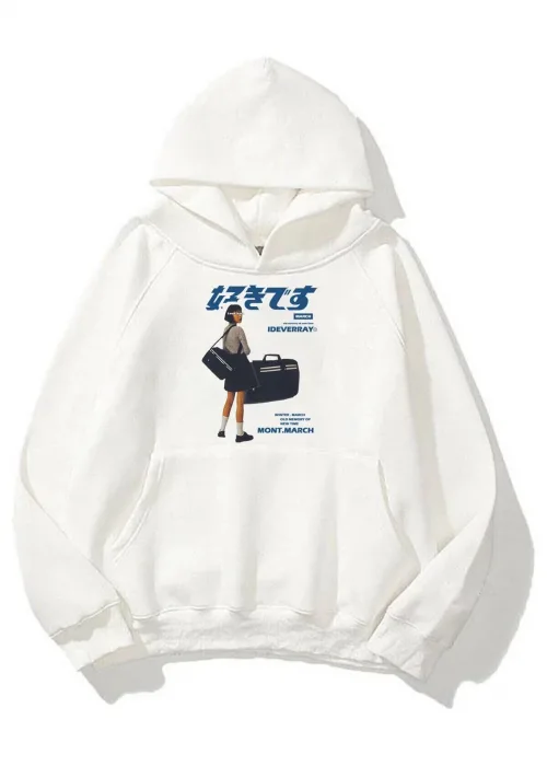 Unisex Harajuku Girl Beyaz Sweatshirt Hoodie