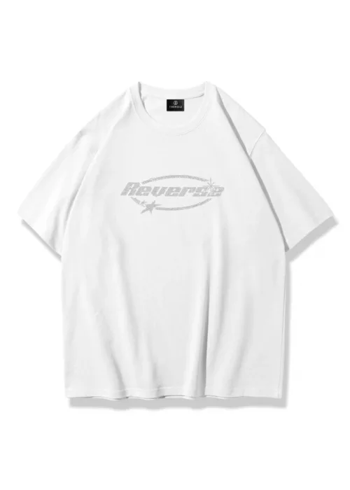 Reverse Taş Baskılı Tshirt Beyaz