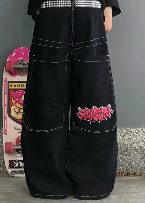 Vintage Graffiti Desenli Retro Baggy Unisex Jean