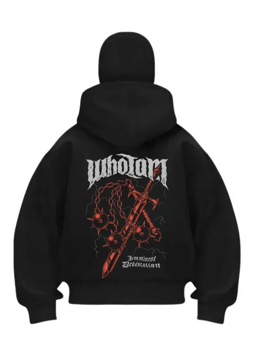 Who Iam Baskılı Siyah Samuray Kar Maske Sweatshirt Hırka