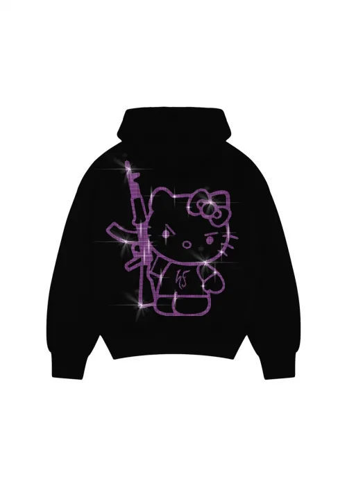 Kitty Rhinestone Taşlı Hoodie Sweatshirt