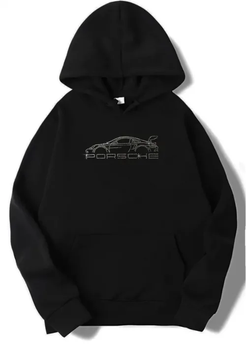 Y2K Unisex Oversize Taşlı Porsche Hoodie Sweatshirt