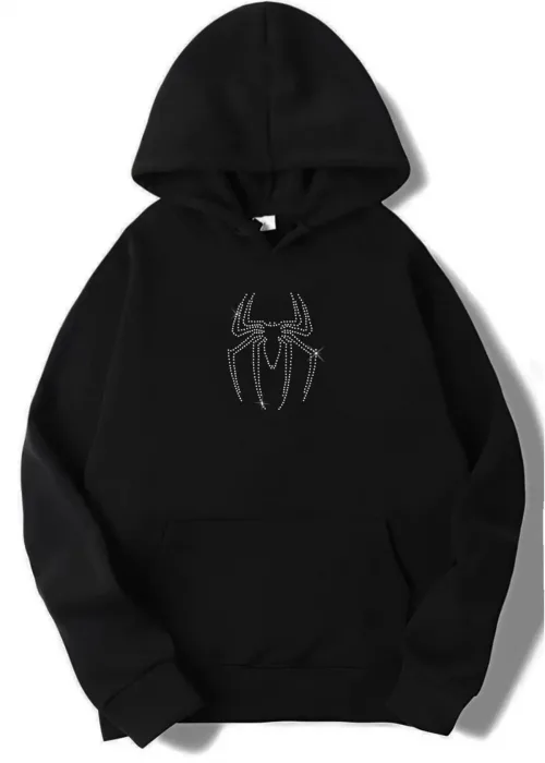 Y2K Unisex Oversize Taşlı White Spider Hoodie Sweatshirt