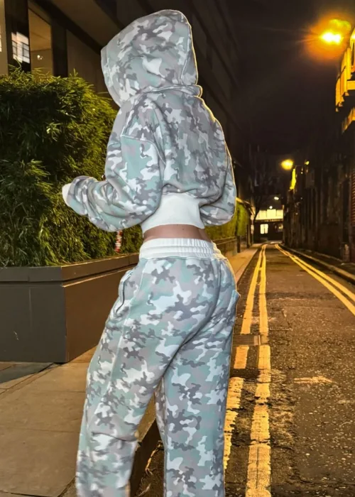 Yeşil Restock Kamuflaj Baggy Alt Üst Eşofman Takımı ( 3 İplik Şardonlu)