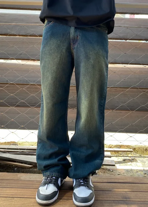 Yeşil Yıkamalı Retro Baggy Jean