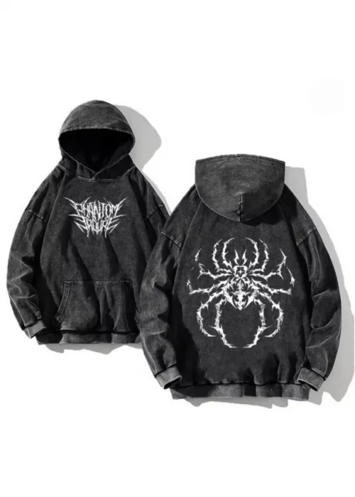 Yıkamalı Phantom Spider Kapüşonlu Sweatshirt