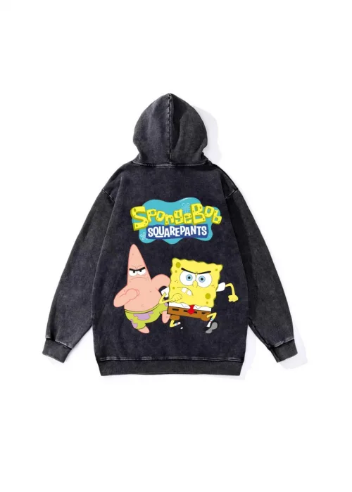 Yıkamalı Sponge Bob Vintage Kapüşonlu Sweatshirt