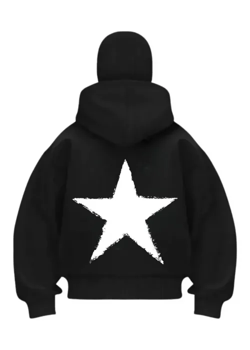Yıldız Baskılı Siyah Samuray Kar Maske Sweatshirt Hırka