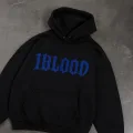 1Blood Mavi Taş Baskılı Oversize Unisex Kapüşonlu Sweatshirt