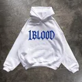 1Blood Mavi Taş Baskılı Oversize Unisex Kapüşonlu Sweatshirt