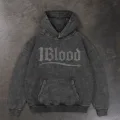 1Blood Yıkamalı Beyaz Taş Baskılı Oversize Unisex Kapüşonlu Sweatshirt