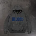 1Blood Yıkamalı Taş Baskılı Oversize Unisex Kapüşonlu Sweatshirt