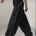 SİYAH BELİ LASTİKLİ ŞERİTLİ PARAŞÜT BAGGY PANTOLON
