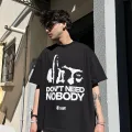 NOBODY TRUST BASKILI SİYAH OVERSİZE TSHİRT