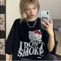 Siyah Renk Unisex I Dont Smoke Hello Kitty Yazılı Desenli Tişört