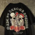 Skulls In Love & Roses Sırt Baskılı Siyah Unisex Oversize T-shirt 19071825