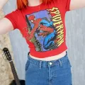 Kırmızı Spiderman Bisiklet Yaka Karakter Örümcek Adam Crop Top Bluz