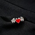 Gothic Kalp Heart Decor Çift Kanat Unisex Ayarlanabilir Yüzük
