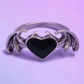 Gothic Kalp Heart Decor Çift Kanat Unisex Ayarlanabilir Yüzük