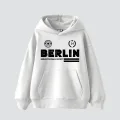 Berlin Baskılı Oversize Unisex Premium Beyaz Hoodie
