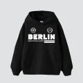 Berlin Baskılı Oversize Unisex Premium Siyah Hoodie
