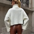 Beyaz Boğazlı Triko Örme Kazak