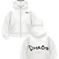 Beyaz Chaos Baskılı Kar Maskeli Unisex Sweatshirt Hırka