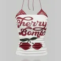 Beyaz Cherry Bomb Dantelli Ek Askılı Crop