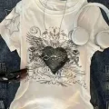 Beyaz Gotik Heart Harajuku Y2K Kısa Kollu Crop