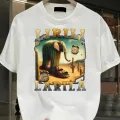 Beyaz Lirili Larila Baskılı Unisex Oversize T-Shirt
