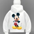 Beyaz Mickey Mouse Baskılı Kar Maskeli Unisex Sweatshirt Hırka