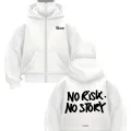 Beyaz No Risk No Story Baskılı Kar Maskeli Unisex Sweatshirt Hırka
