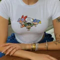 Beyaz Power Puff Girls Baskı Desenli Power Cute Model Crop Body