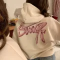 Beyaz Swd Kurdele Baskılı Oversize Kapüşonlu Sweat