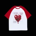 Beyaz Unisex Kırmızı Reglan Hearth Ballon T-Shirt