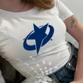 Beyaz Y2K Mavi Yıldız Sokak Stili Desenli Kısa Kollu Body Tshirt Crop Top