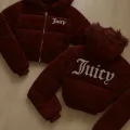 Bordo Juicy Peluş Kapüşonlu Şişme Crop Mont