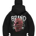 Brand Baskılı Siyah Samuray Kar Maske Sweatshirt Hırka