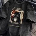 Coffe Cat Baskılı Yıkamalı Vintage Unisex Oversize T-Shirt