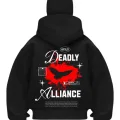 Deadly Allience Baskılı Siyah Samuray Kar Maske Sweatshirt Hırka