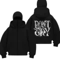 Dont Cry Baskılı Siyah Samuray Kar Maske Sweatshirt Hırka